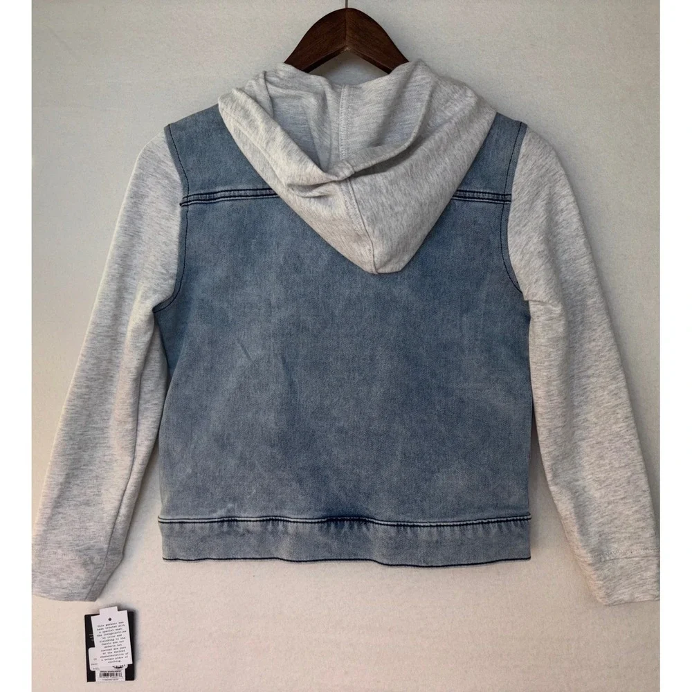 ART CLASS Boys Denim Jacket Jean Sweatshirt Hooded Medium‎ Light Wash Grey 8 10